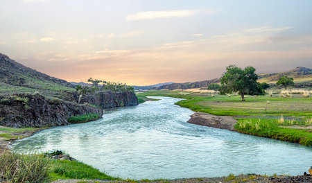 The Ongi River is 270 miles long traveling through Northern Mongolia.の写真素材