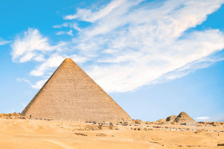 Pyramids in the Sahara Desert Viewed from Cairo, Egypt.の写真素材