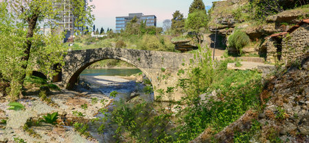 Panorama of Bridge outside of town in Podgorica, Montenegroの写真素材