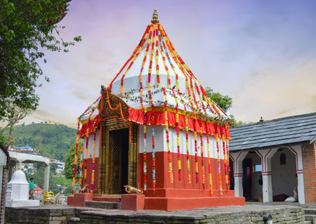 Kathmandu, Nepal - September 7, 2016 Decorated Temple Building On Top Of Hill In Kathmandu, Nepalのeditorial素材