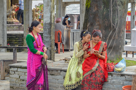 Kathmandu, Nepal - November 7, 2016 Wedding Guests Visiting Stupa in Kathmandu, Nepalのeditorial素材