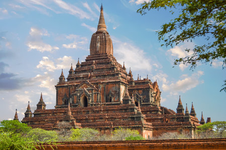 Reddish Thambula Temple was built on a pedestal base In Bagan, Myanmarの写真素材
