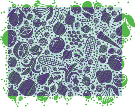 Fruits and Vegetables pattern illustrationのイラスト素材