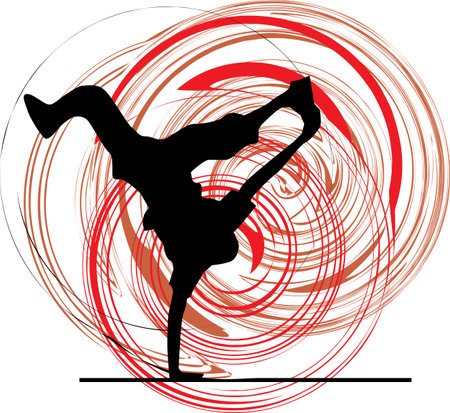 Breakdancer dancing on hand stand silhouetteのイラスト素材
