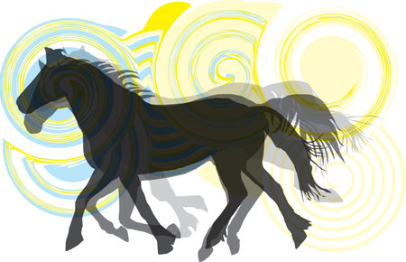 Abstract horses silhouettes. Vector illustrationのイラスト素材