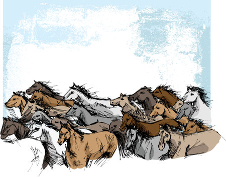 Sketch of horses running.のイラスト素材