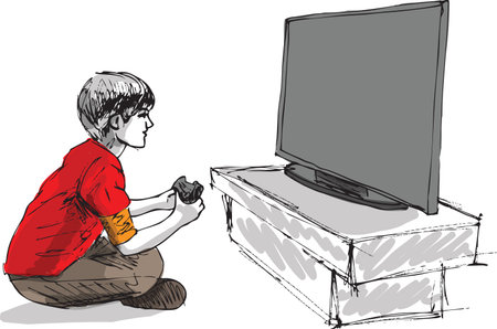 Boy playing computer gameのイラスト素材