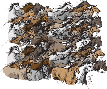 Sketch of horses runningのイラスト素材
