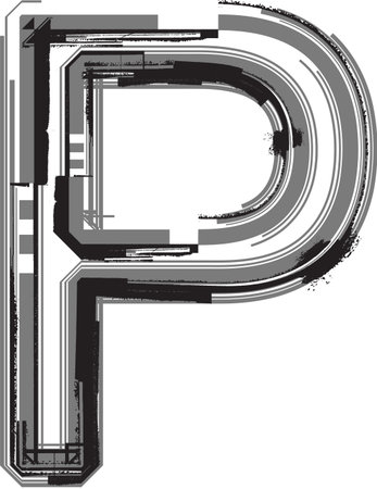 Grunge font. Letter Pのイラスト素材