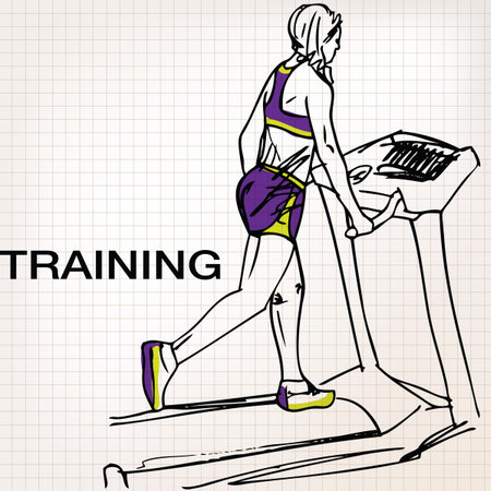 Illustration of Athletic woman on gym class walk treadmill running deckのイラスト素材
