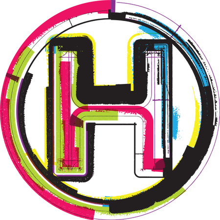 Colorful Grunge Font LETTER Hのイラスト素材