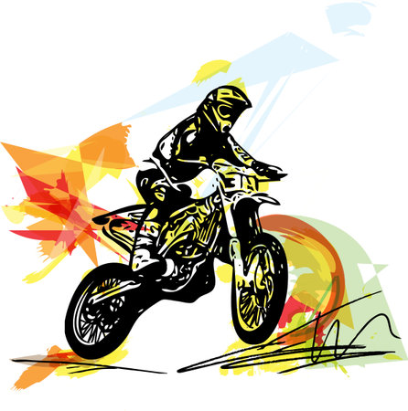 Extreme motocross racer by motorcycle on abstract backgroundのイラスト素材