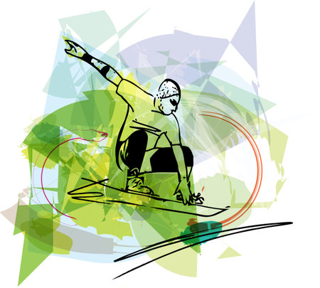 Sketch of Sandboarding colorful abstract illustrationのイラスト素材