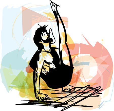 Yoga sketch man illustration with abstract colorful backgroundのイラスト素材