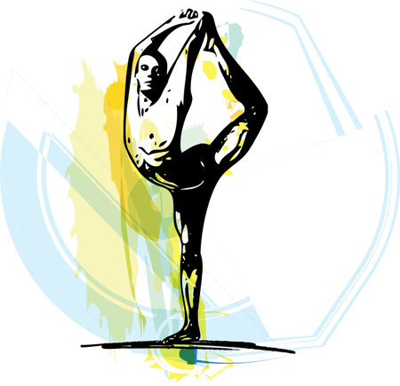Yoga sketch man illustration with abstract colorful backgroundのイラスト素材