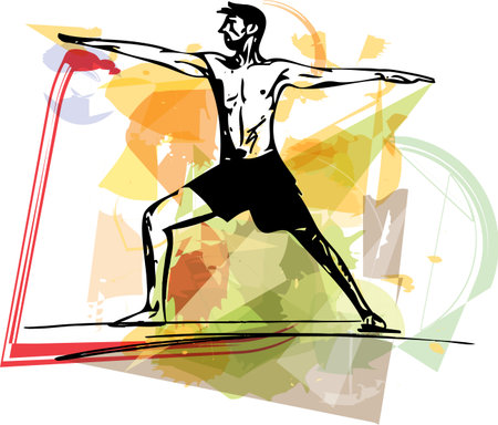 Yoga sketch man illustration with abstract colorful backgroundのイラスト素材