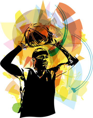 Sketch of basketball player with abstract backgroundのイラスト素材