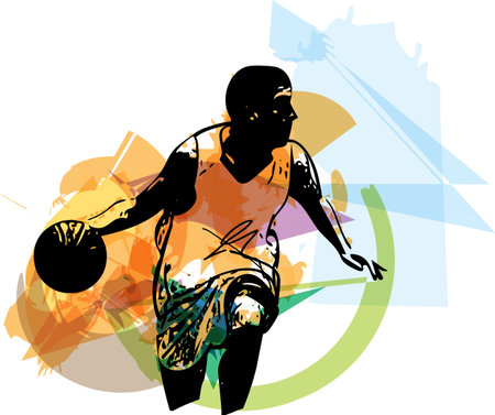 Sketch of basketball player with abstract backgroundのイラスト素材