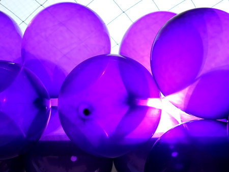 Birthday party balloons total purpleの写真素材