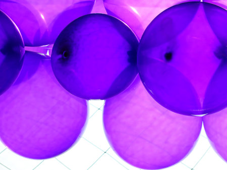 Birthday party balloons total purpleの写真素材