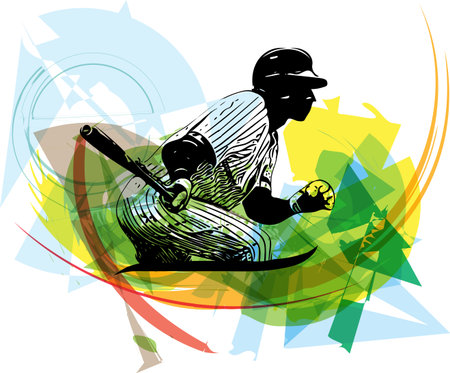 Illustration of baseball player playing with abstract backgroundのイラスト素材