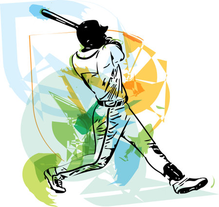 Illustration of baseball player playing with abstract backgroundのイラスト素材