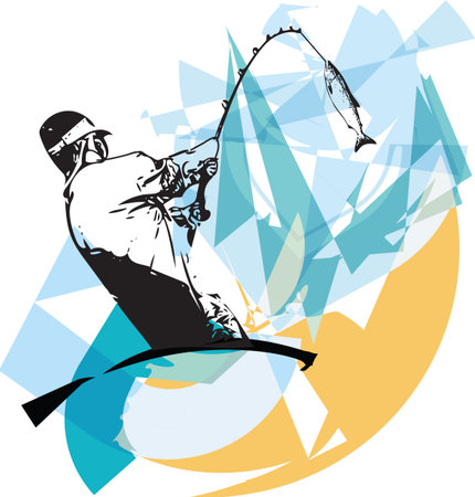 Illustration of man fishing from the boatのイラスト素材