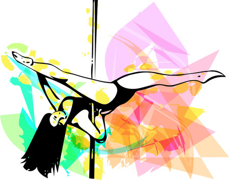 Young pole dance woman illustration on abstract backgroundのイラスト素材