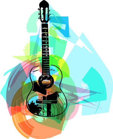 colorful guitar illustration on abstract backgroundのイラスト素材