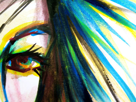 Abstract watercolor closeup of beautiful woman eyesの写真素材