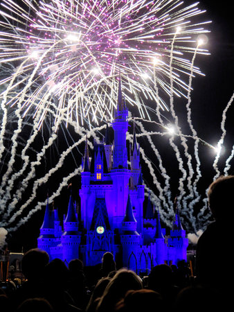 The famous Wishes nighttime spectacular fireworks at the Disney Magic Kingdom Castle in Orlando, Florida, on febrary 7, 2015のeditorial素材
