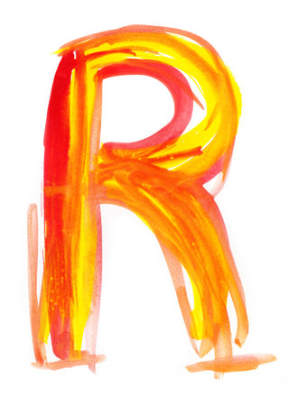Font watercolor illustration uppercase LETTER Rの写真素材