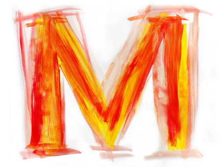 Font watercolor illustration uppercase LETTER Mの写真素材
