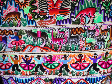 Peruvian hand made woolen fabric backgroundの写真素材