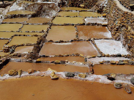 High angle view of salt pond, Maras, Sacred Valley, Cusco Region, Peru