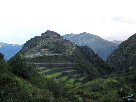 Peru, Pisac (Pisaq) - Inca ruins in the sacred valley in the Peruvian Andes, Cusco - Peruの写真素材