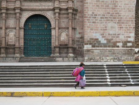 Cathedral church at the Plaza de Armas. Cuzco, Peru. Sunny dayのeditorial素材