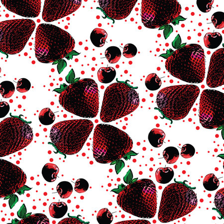 Hand drawn red berries texture on white background  seamless pattern Vector illustrationのイラスト素材