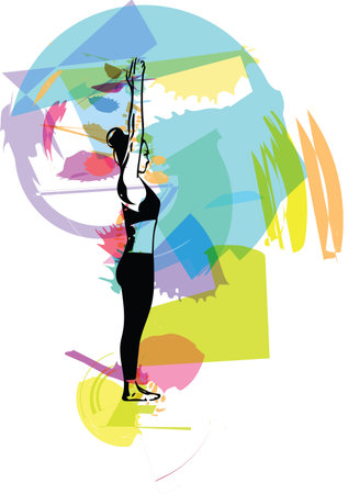 Abstract illustration of Beautiful sporty fit, woman practices yoga.のイラスト素材
