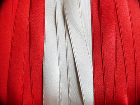 PERUVIAN flag or banner made with red and white ribbonsの写真素材