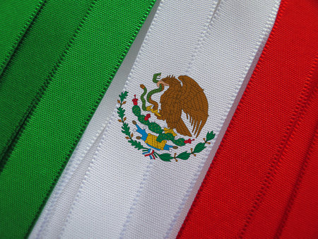 Mexico flag or banner made with red, white and green ribbonsの写真素材