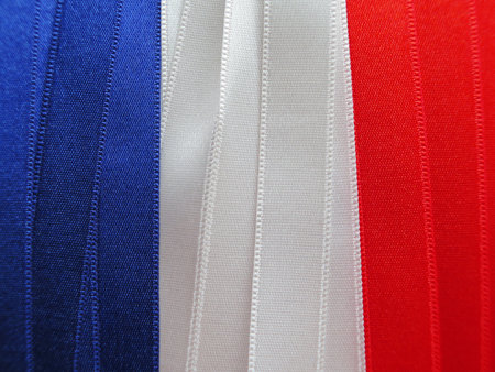 France flag or banner made with red, blue and white ribbonsの写真素材