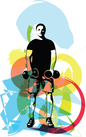 man with barbell doing squats in gym vector illustrationのイラスト素材