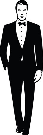 Drawing of elegant young fashion man in tuxedo posing Vector Illustrationのイラスト素材