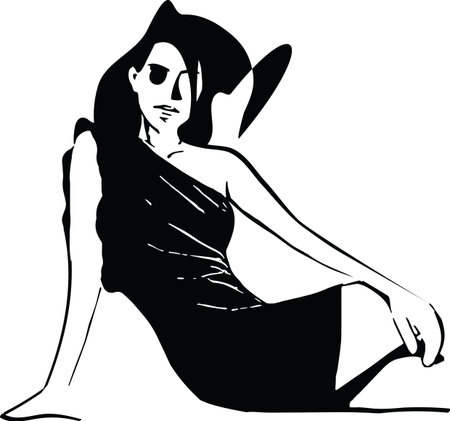 Drawing of Fashion portrait of beautiful woman in trendy dress. Vector Illustrationのイラスト素材