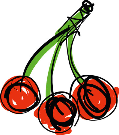 Hand drawn Red Cherry fruit vector illustrationのイラスト素材