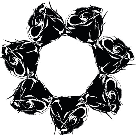 Black silhouette of rose in a circle frame. Vector Illustrationのイラスト素材