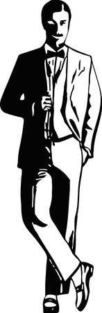 Drawing of elegant young fashion man posing Vector Illustrationのイラスト素材