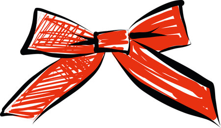 Sketch Bow With Red Ribbon Isolated. Hand Drawn Vintage Decorative Element For Gifts And Presents Vector Illustrationのイラスト素材
