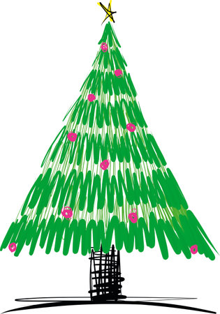 Hand drawn sketch Christmas tree vector illustrationのイラスト素材